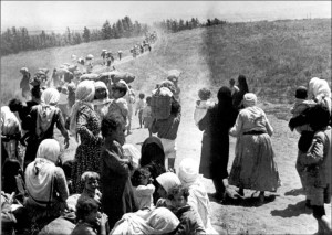 refugiados palestinos escapando da guerra em 1948